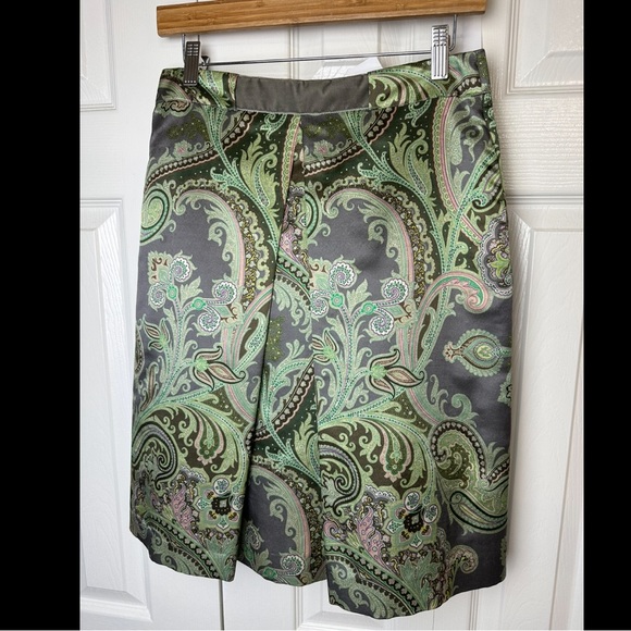 ETRO Italy Paisley Skirt Wool Silk Gray Green Purple designer Italian A-Line - Picture 1 of 13